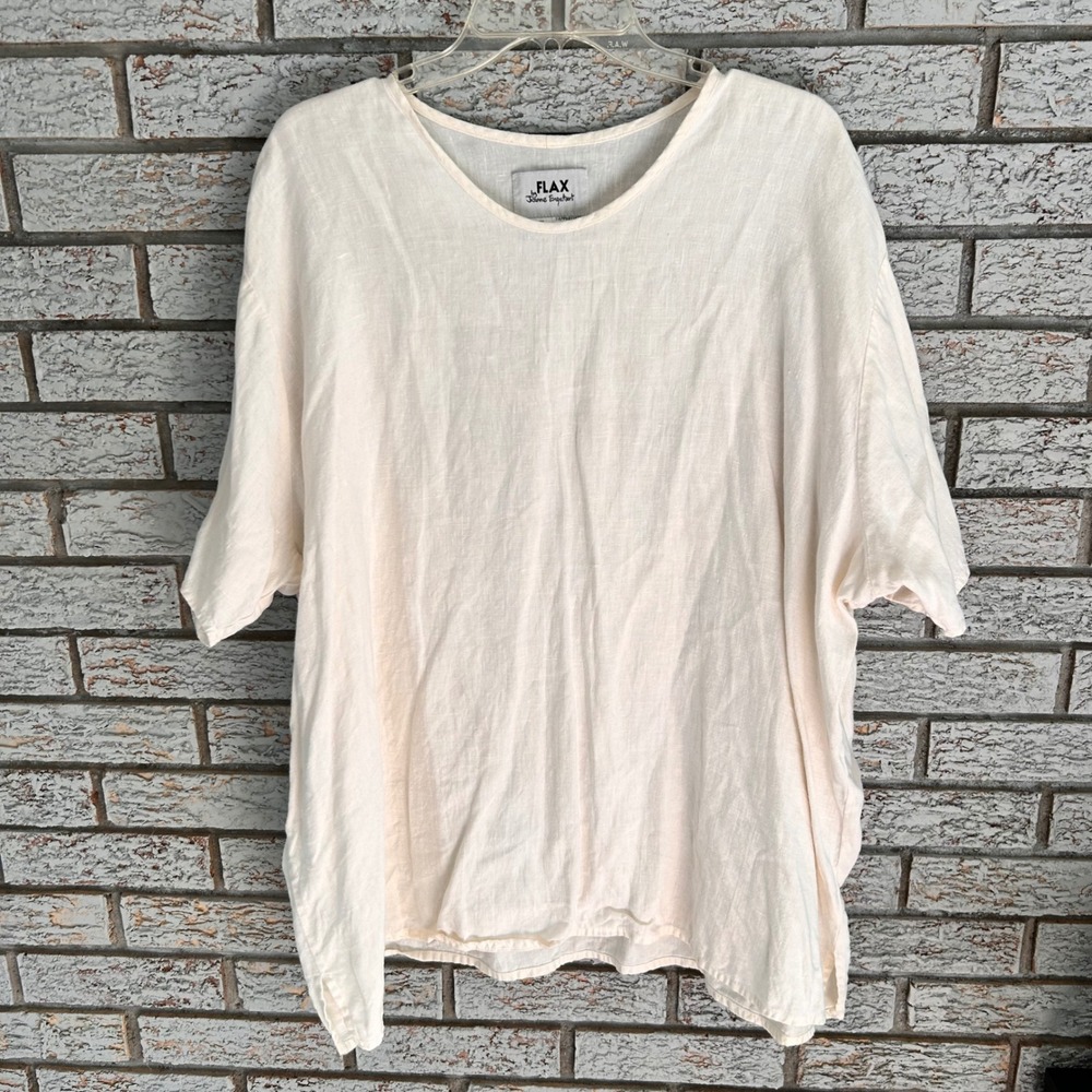 FLAX by Jeanne Engelhart Cream 100% Linen Short Sleeve Top Generous Size 3G